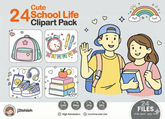 24 Cute School Life Clipart -Kids Doodle: A Strategic Asset for Educational and Creative Projects