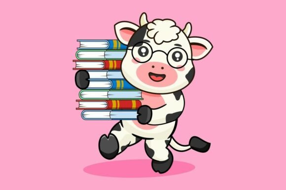 Bringing Joy to the Classroom with a Cute Cow Carrying a Stack of Books