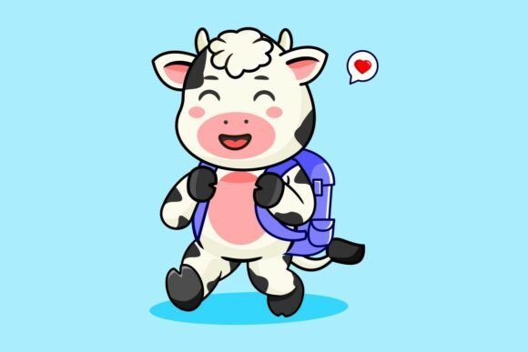 Cute Cow Calf Student with Backpack