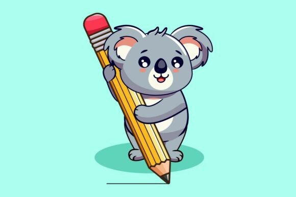 Cute Koala Holding Drawing with Pencil