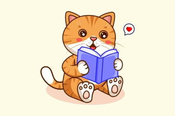 Cute Orange Tabby Cat Reading a Book