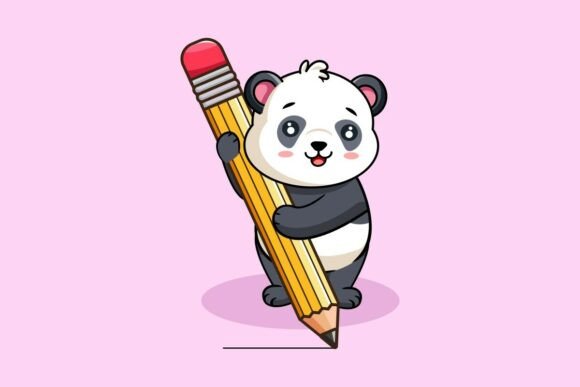 Cute Panda Bear Writing with a Pencil
