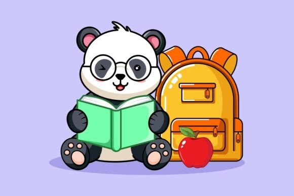 Cute Panda Wearing Glasses Reading Book