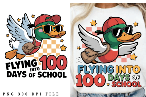 Flying into 100 Days of School PNG Design