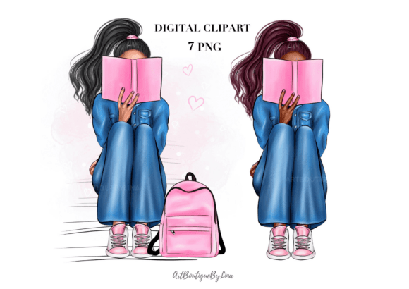 Girl Reading PNG Bundle for Creative Projects