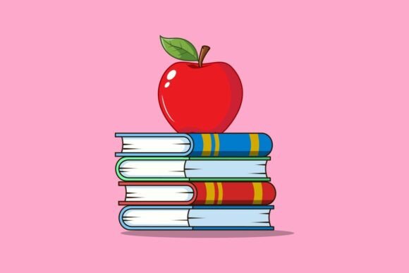 Red Apple on Book Stack: The Ultimate Education Vector