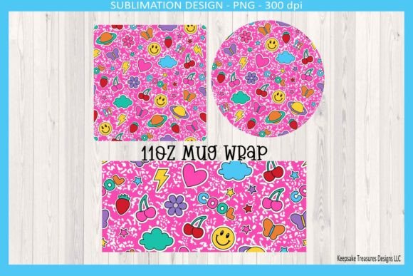 Retro Sticker Icons 11oz Mug Wrap for Bold Designs