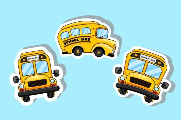 Set of Sticker School Bus: Creative Vector Assets