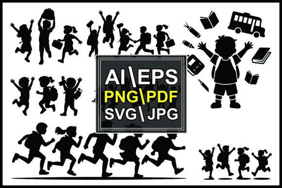 Silhouettes of Children Running Backpack: A Practical Asset for Visual Storytelling