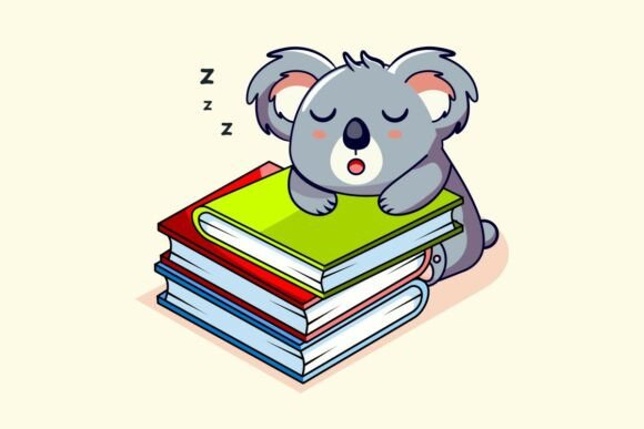 Sleeping Koala on Stack of Books
