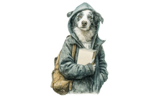 Studious Border Collie Watercolor PNG: Elevating Your Academic Designs