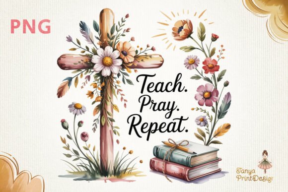 Teach Pray Floral Cross Sublimation P: A Digital Design for Faith-Based Creators