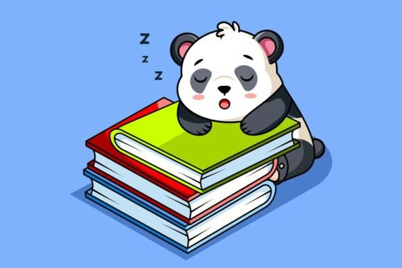 The Perfect Blend of Learning and Comfort: Cute Panda Sleeping on a Stack of Books